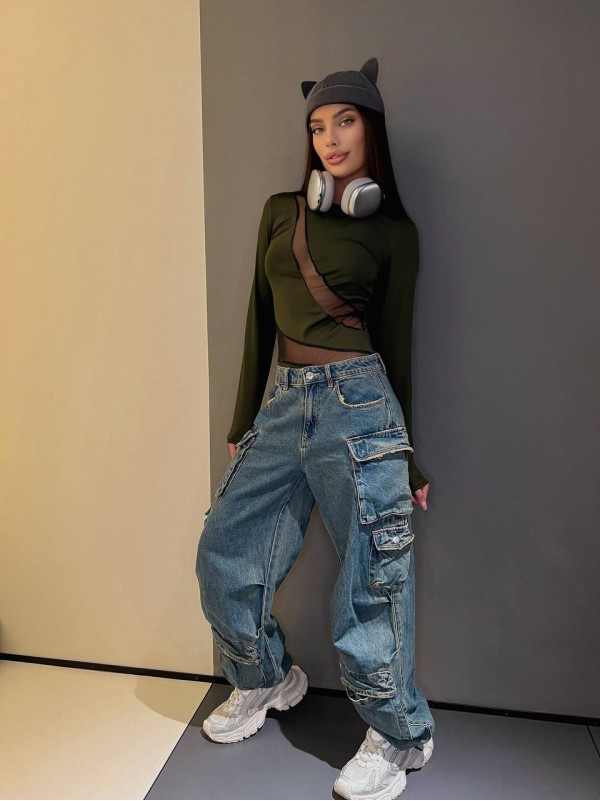 Комбінований жіночий боді кольору хакi 31281