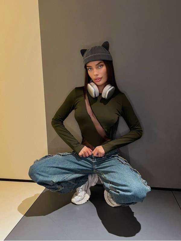 Комбінований жіночий боді кольору хакi 31281