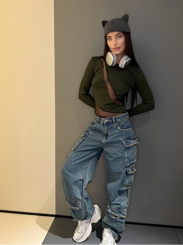 Комбінований жіночий боді кольору хакi 31281