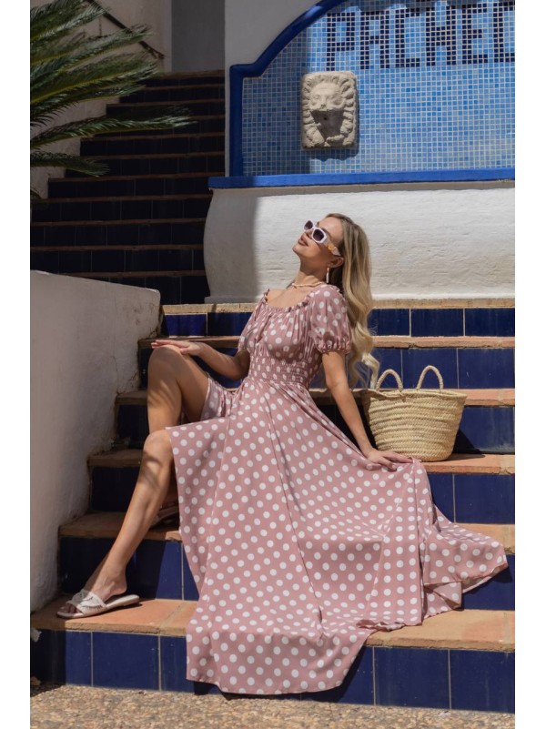 Повітряна сукня максі пудрового кольору 31301