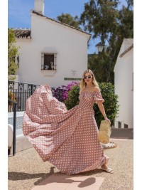 Повітряна сукня максі пудрового кольору 31301