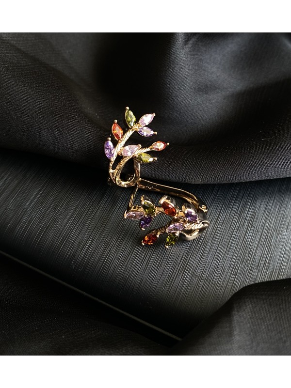 Сережки "Гілочка" англійський замок золотого кольору різнокольоровим камінчиком 31320