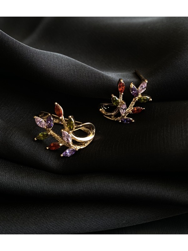 Сережки "Гілочка" англійський замок золотого кольору різнокольоровим камінчиком 31320