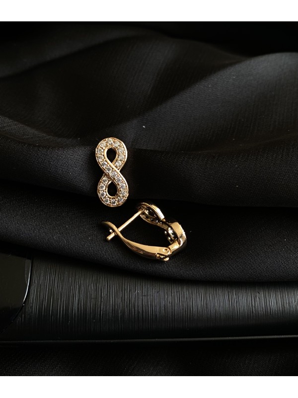 Сережки "Нескінченність" англійський замок золотого кольору з камінцями 31324