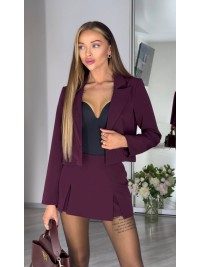 Жіночий класичний костюм спідниця-шорти+піджак бордового кольору 31410