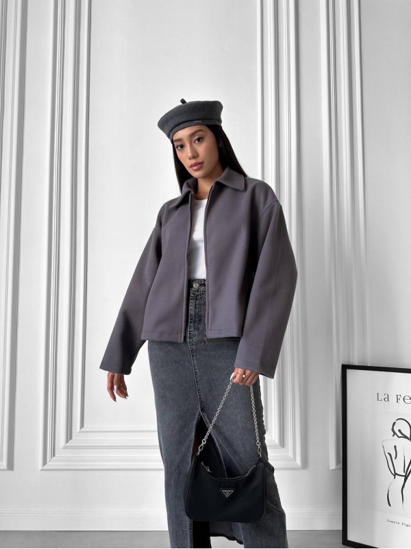 Жіночий кашеміровий жакет графітового кольору 31412