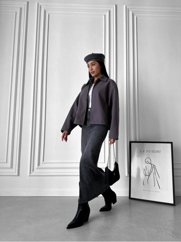 Жіночий кашеміровий жакет графітового кольору 31412