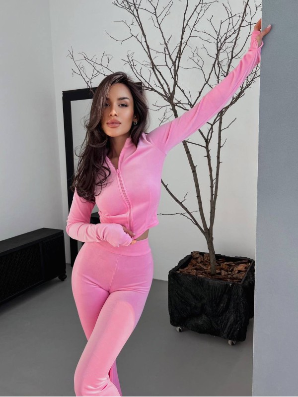 Велюровий жіночий костюм рожевого кольору 31421