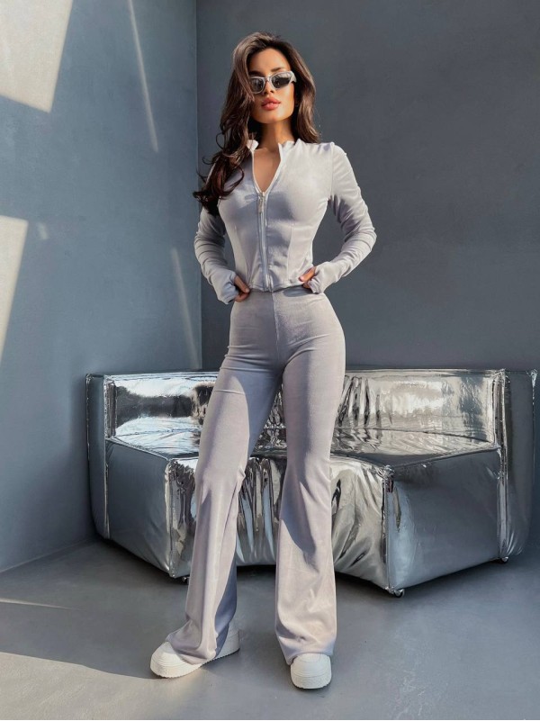 Велюровий жіночий костюм сiрого кольору 31424