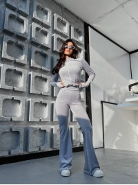 Велюровий жіночий костюм сiрого кольору 31424