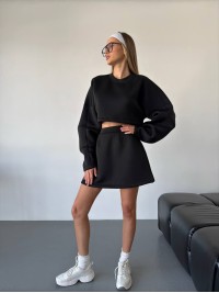 Жіночий прогулянковий костюм спідниця+батник чорного кольору 31425