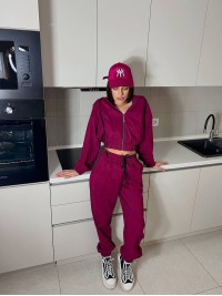 Вельветовий костюм на блискавці бордового кольору 31426