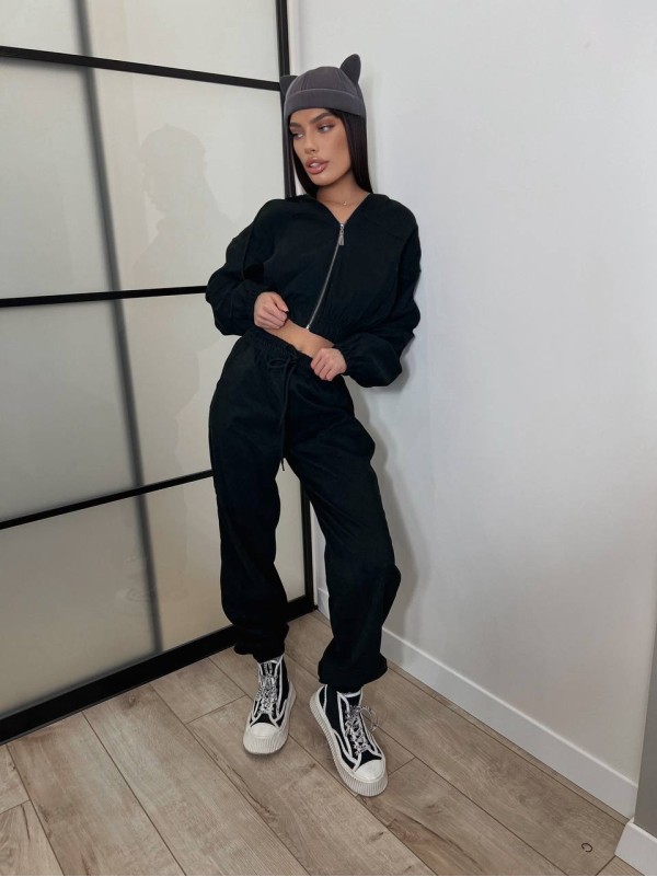 Вельветовий костюм на блискавці чорного кольору 31427