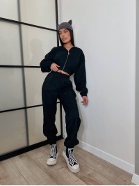 Вельветовий костюм на блискавці чорного кольору 31427