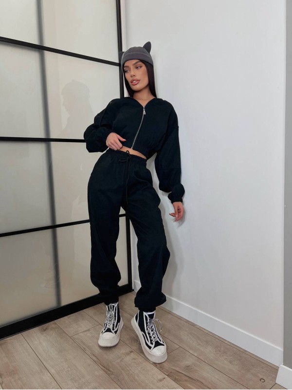 Вельветовий костюм на блискавці чорного кольору 31427