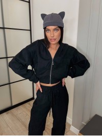 Вельветовий костюм на блискавці чорного кольору 31427