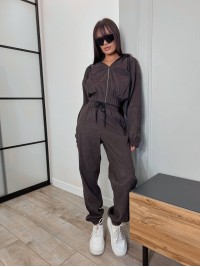 Вельветовий костюм на блискавці коричневого кольору 31429