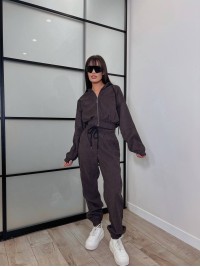 Вельветовий костюм на блискавці коричневого кольору 31429