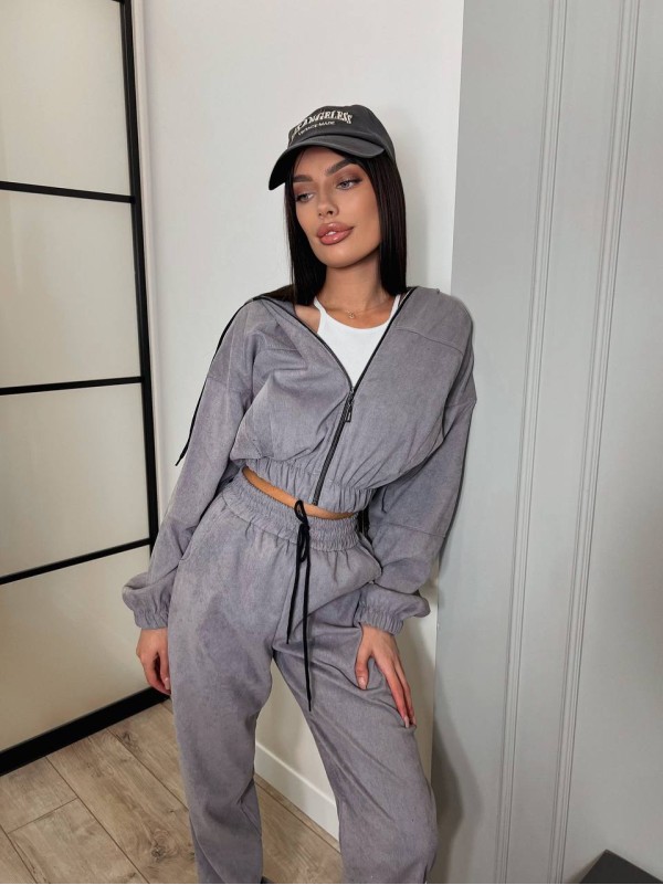 Вельветовий костюм на блискавці сiрого кольору 31430