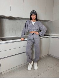 Вельветовий костюм на блискавці сiрого кольору 31430