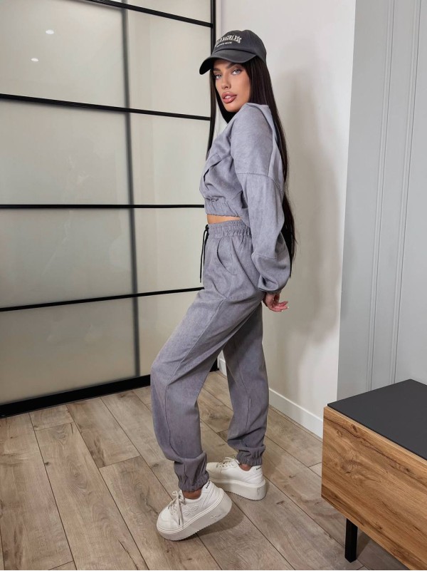 Вельветовий костюм на блискавці сiрого кольору 31430