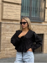 Жіноча бавовняна блуза на зав'язках чорного кольору 31431