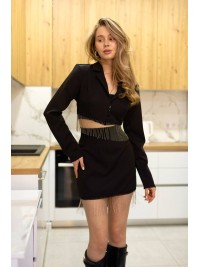 Класичний жіночий костюм з бахромою чорного кольору 31433