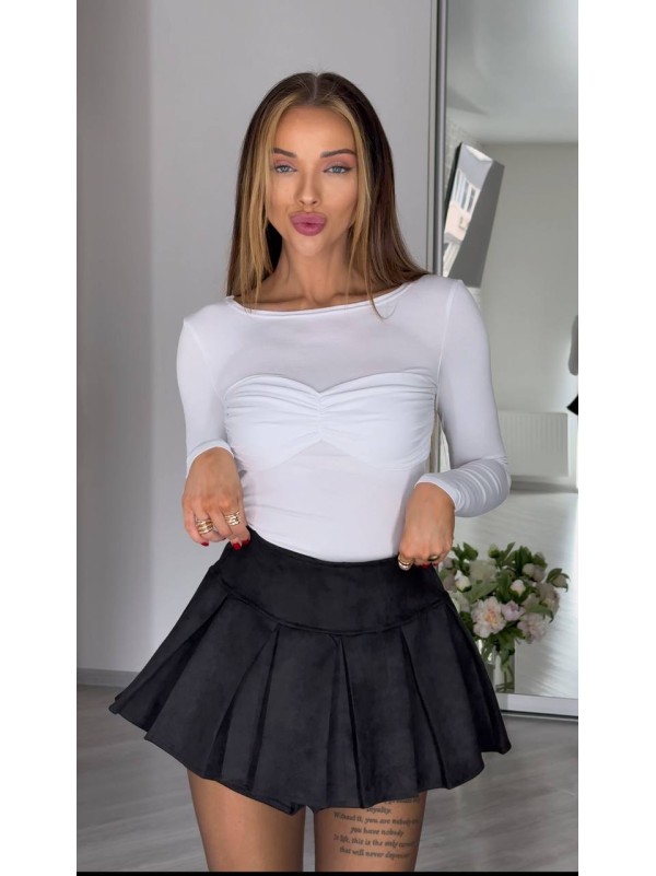 Замшева міні спідниця-шорти чорного кольору 31434