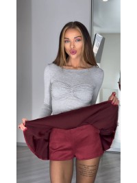 Замшева міні спідниця-шорти бордового кольору 31435