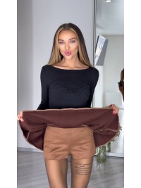 Замшева міні спідниця-шорти кавового кольору 31436