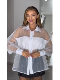 Жіноча прозора блуза з поясом бiлого кольору 31440