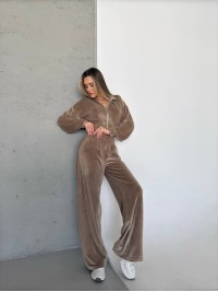 Велюровий жіночий костюм кавового кольору 31443