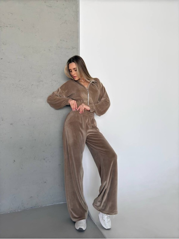 Велюровий жіночий костюм кавового кольору 31443