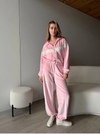 Велюровий жіночий костюм на блискавці зі вставками рожевого кольору 31450