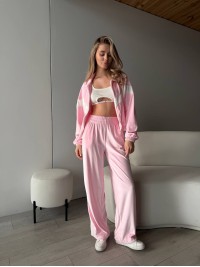 Велюровий жіночий костюм на блискавці зі вставками рожевого кольору 31450