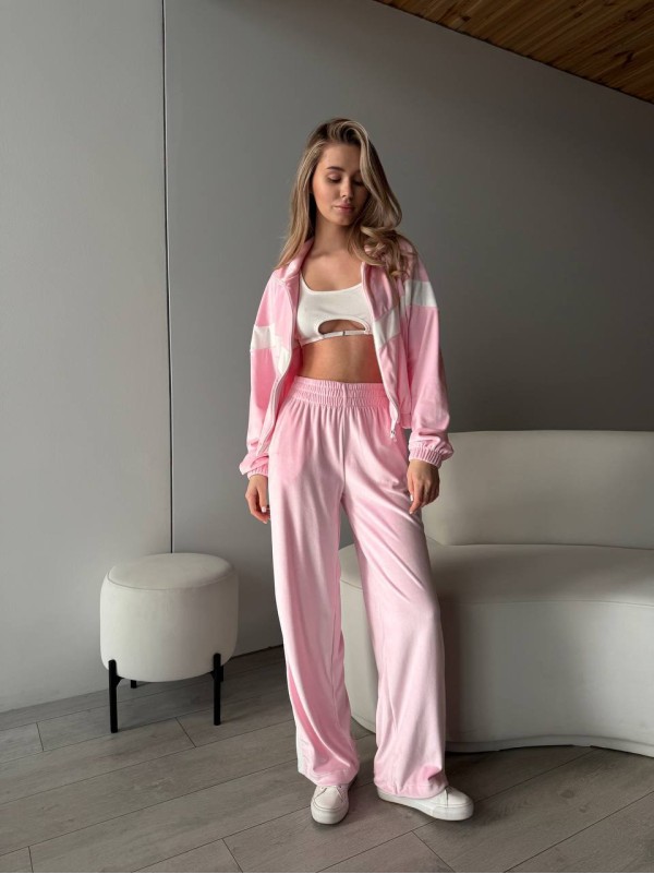 Велюровий жіночий костюм на блискавці зі вставками рожевого кольору 31450