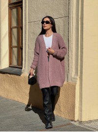 Жіночий напіввовняний кардиган пудрового кольору 31458