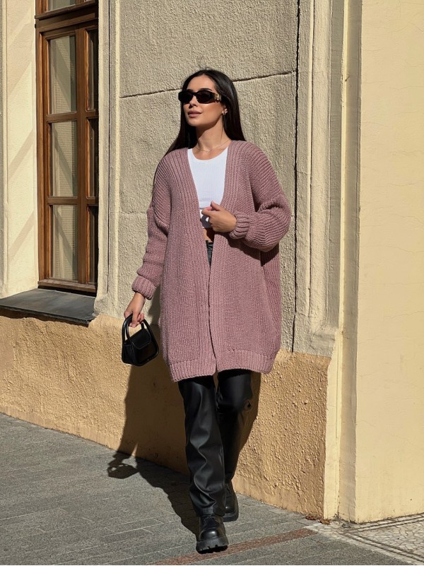 Жіночий напіввовняний кардиган пудрового кольору 31458