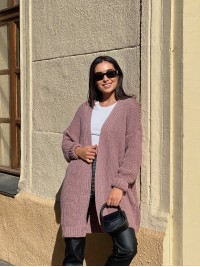 Жіночий напіввовняний кардиган пудрового кольору 31458