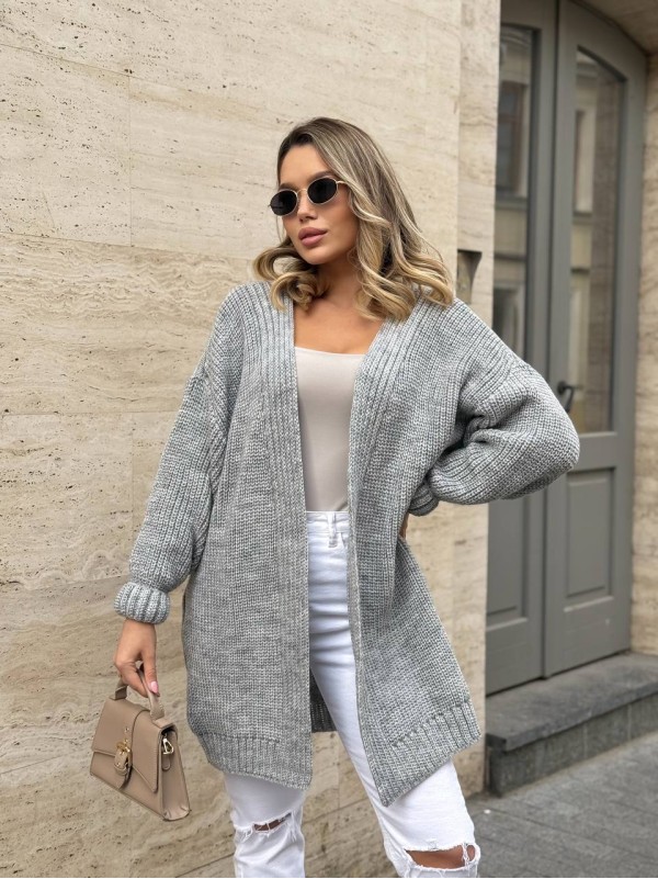 Жіночий напіввовняний кардиган сiрого кольору 31459