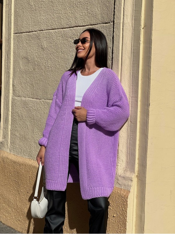 Жіночий напіввовняний кардиган бузкового кольору 31460