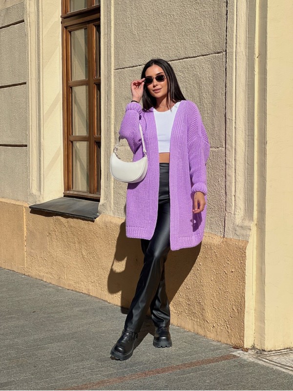 Жіночий напіввовняний кардиган бузкового кольору 31460