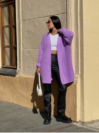 Жіночий напіввовняний кардиган бузкового кольору 31460