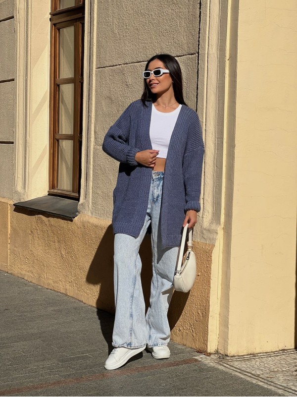 Жіночий напіввовняний кардиган синього кольору 31462