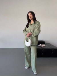 Бавовняний прогулянковий костюм оливкового кольору 31464