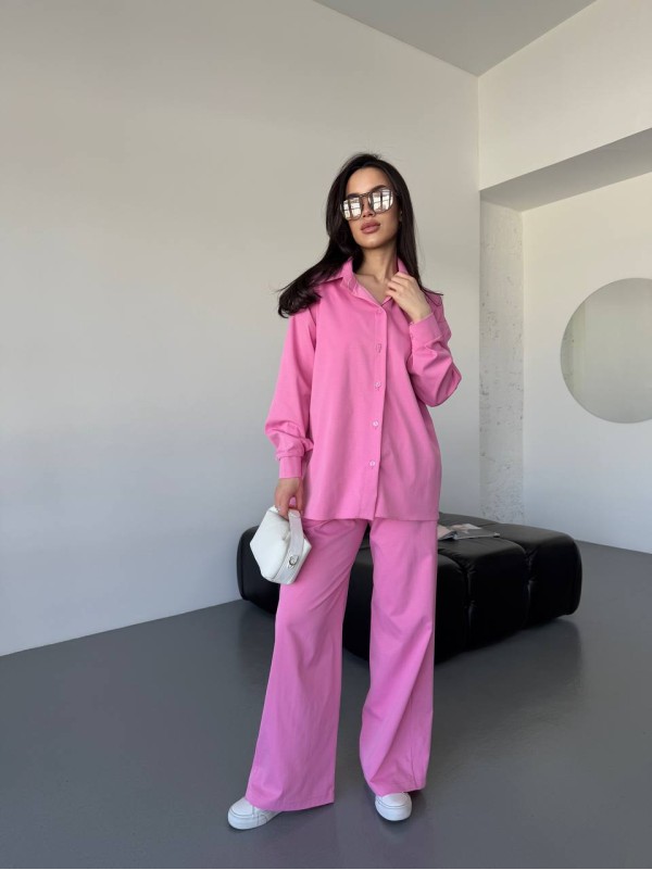 Бавовняний прогулянковий костюм рожевого кольору 31465