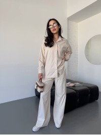 Бавовняний прогулянковий костюм бежевого кольору 31467