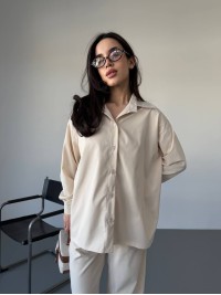 Бавовняний прогулянковий костюм бежевого кольору 31467