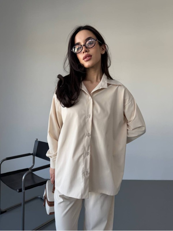 Бавовняний прогулянковий костюм бежевого кольору 31467