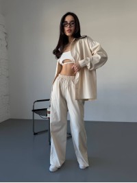 Бавовняний прогулянковий костюм бежевого кольору 31467